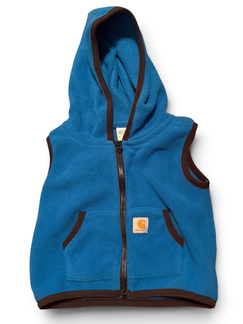 Carhartt Kids Bright Blue Hooded Fleece Vest with Brown Trim